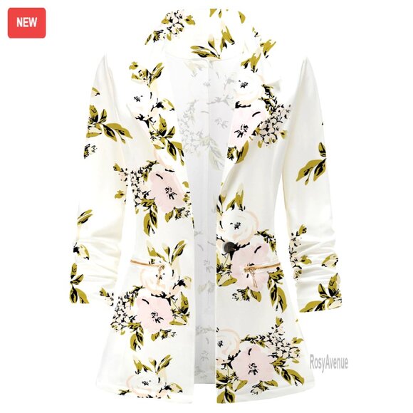 Long Sleeve Blazer Open Front Cardigan Jacket with Zipper Pockets